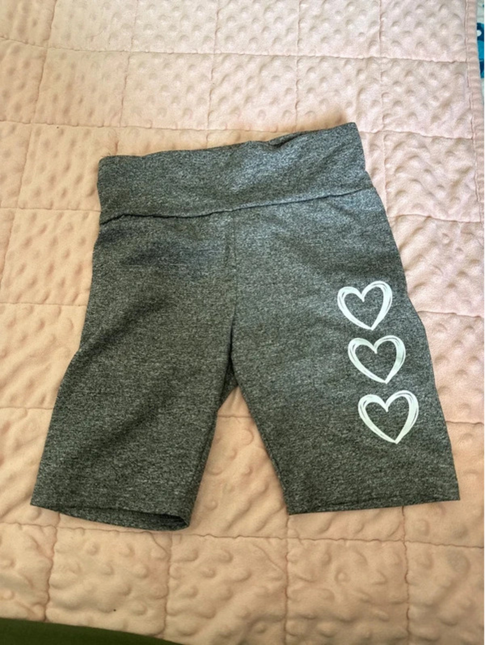 SHEIN Tween Girls Grey Graphic Print Fold-Over Waist Bike Shorts